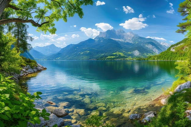 Le magnifique lac des Alpes autrichiennes avec une vue panoramique sur les montagnes