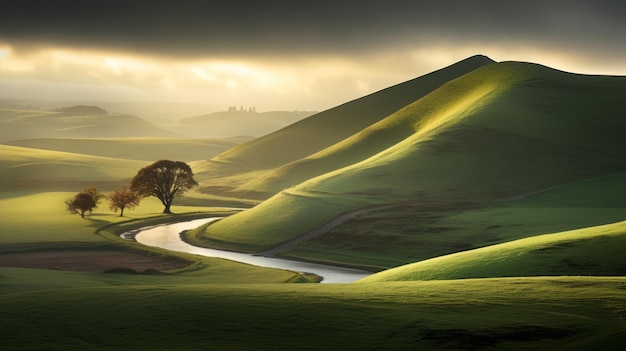 Le magnifique lac Crescent, un paysage britannique traditionnel dans le style de Dimitry Roulland