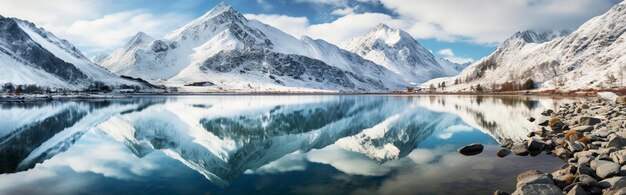 et un magnifique lac cristallin où les montagnes enneigées se reflètent