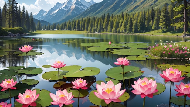 Magnifique lac de lotus avec une scène naturelle relaxante pour fond d'écran