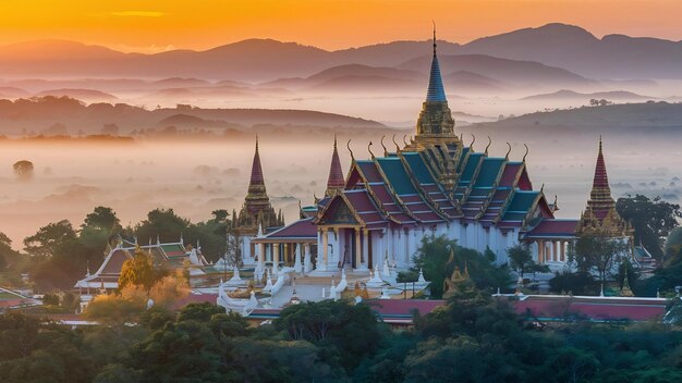 Photo le magnifique lever du soleil au temple de wat phra que pha son kaew à khao kho phetchabun en thaïlande