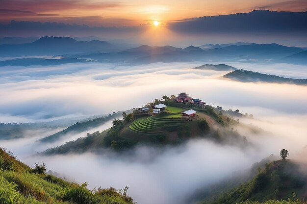 Le magnifique lever du soleil et la brume à Phu Tubberk, province de Phetchabun, en Thaïlande