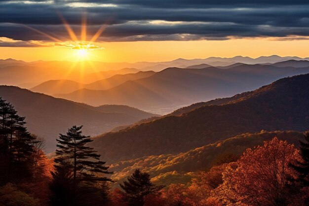 un magnifique lever de soleil au-dessus d'une chaîne de montagnes