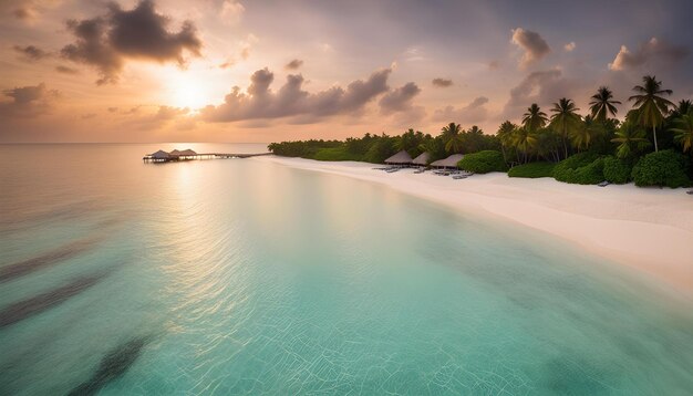 Photo un magnifique lever de soleil sur une île tropicale