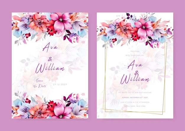 Un magnifique modèle d'invitation de mariage moderne avec des fleurs et des feuilles