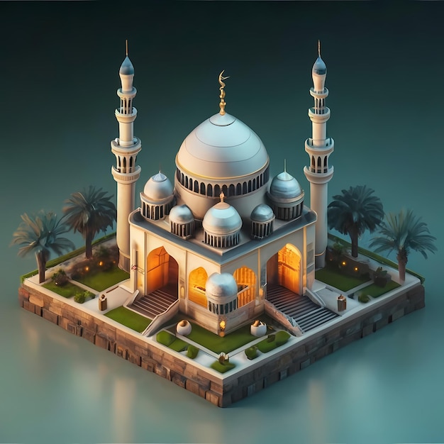 Photo une magnifique mosquée isométrique 3d