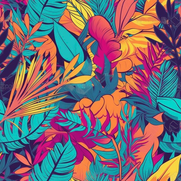 Magnifique motif sans couture de fleurs tropicales créé avec une IA générative