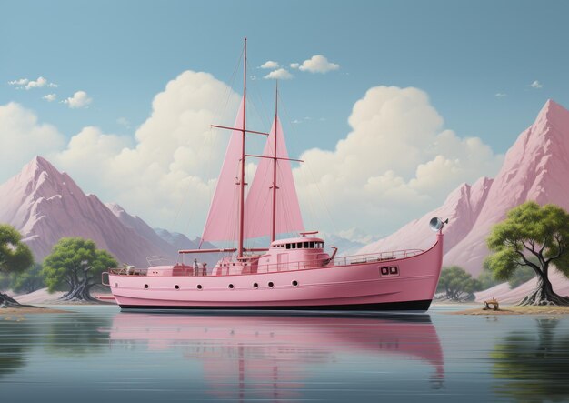 Photo le magnifique navire thunderbird rose de fernando botero avec des figures minimales