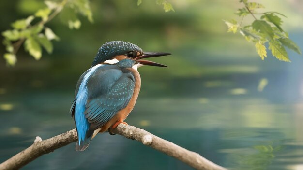 Le magnifique oiseau pêcheur bleu sur une branche