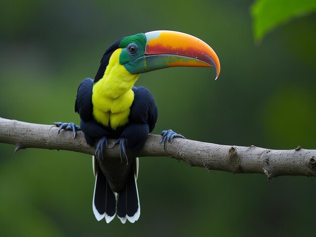 Magnifique oiseau toucan à Keelbilled réaliste sur le brunch de l'arbre Forest Background Ai généré