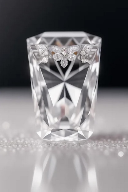 Photo un magnifique papillon blanc avec des diamants placé sur une table en verre avec le nom jennieluxury diamond