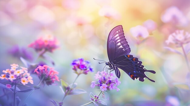 Photo le magnifique papillon sur la fleur de verveine macroglossum stellatarum dans la nourriture ai générative