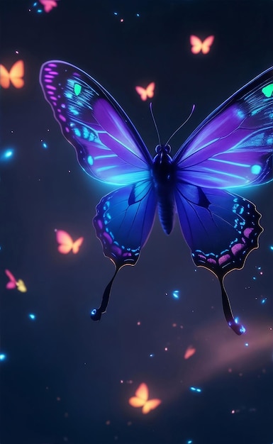 Un magnifique papillon lumineux au néon Illustration générative d'IA