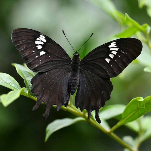 Photo un magnifique papillon noir avec des détails argentés