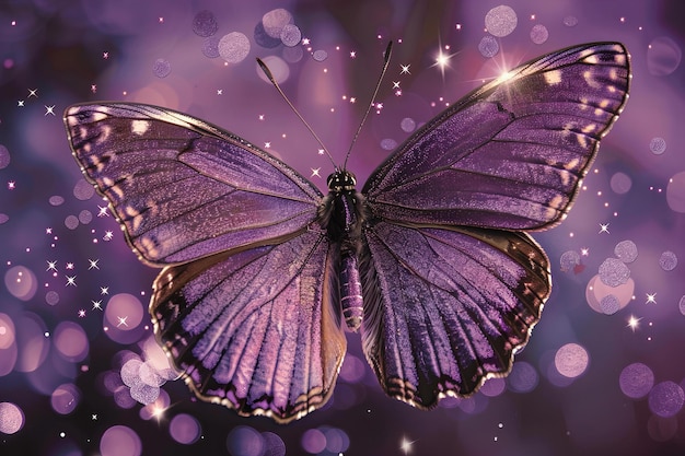 Un magnifique papillon violet sur un fond étoilé de rêve