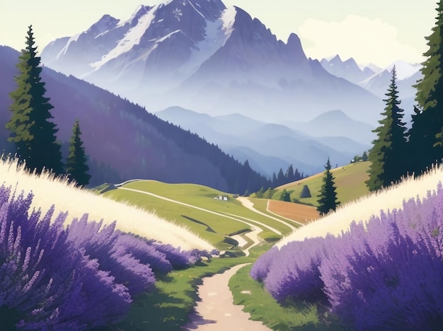 Magnifique paysage alpin idyllique et sentier de montagne