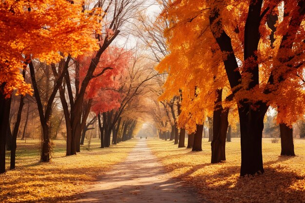 Photo magnifique paysage d'automne avec des arbres et des feuilles colorées dans le parc fond de feuilles d'automne