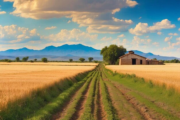 Un magnifique paysage d'été, des prairies vertes, un ciel clair, des couleurs chaudes et brillantes, la beauté de la nature.