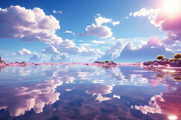 Magnifique paysage marin avec nuages et ciel reflété dans l'eau