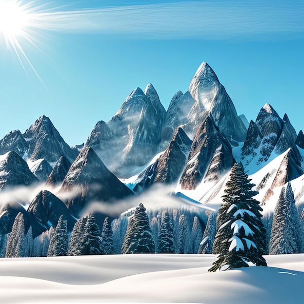 Photo magnifique paysage de montagne enneigée