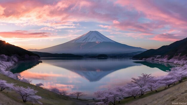 Photo le magnifique paysage de la montagne fuji autour du lac yamanakako