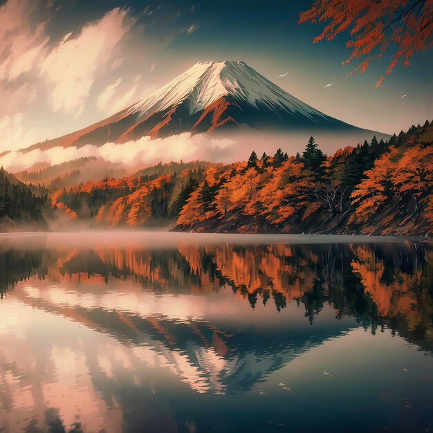 Photo le magnifique paysage de la montagne fuji à yamanakako ou du lac yamanaka à l'automne au japon