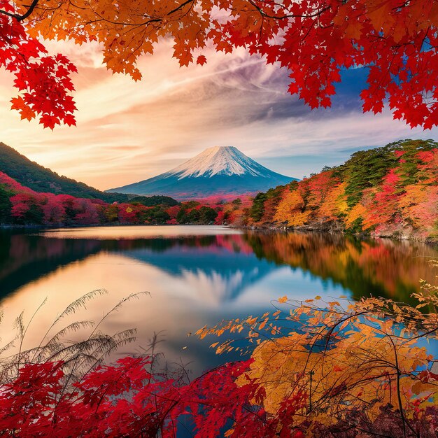 Photo le magnifique paysage de la montagne fuji à yamanakako ou du lac yamanaka à l'automne au japon