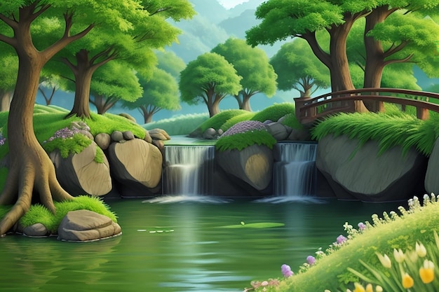 Un magnifique paysage naturel de dessin animé