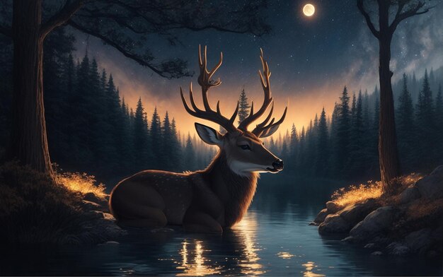 magnifique paysage nocturne de cerf