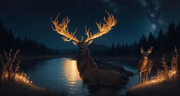 magnifique paysage nocturne de cerf