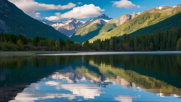 Photo un magnifique paysage vert se reflète dans le lac perdu à whistler, en colombie-britannique, au canada.