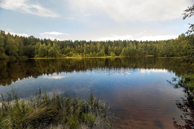Magnifique paysage avec vue sur le lac reflet des arbres et des nuages
