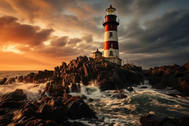 Magnifique phare avec une IA génératrice de lumière merveilleuse