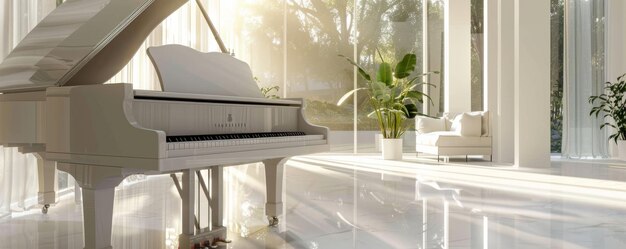 Un magnifique piano blanc dans un intérieur luxueux