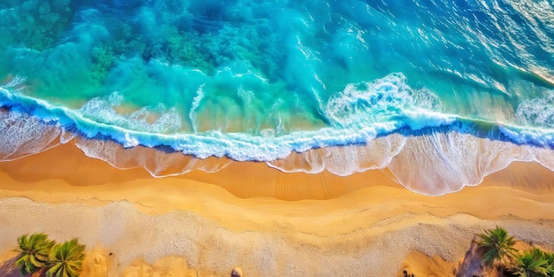 Photo la magnifique plage de sable, la douce vague bleue de l'océan, vue du haut