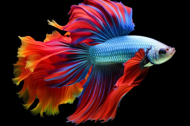 Le magnifique poisson de combat siaméen multicolore à la queue de rose dans l'affichage de la demi-lune témoigne du magnifique
