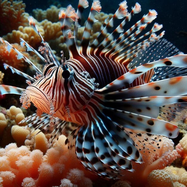 Le magnifique poisson-lion nain sur les récifs coralliens