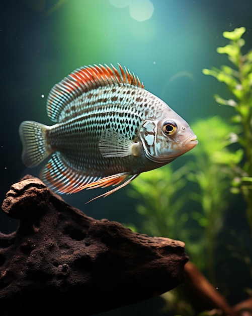 Photo magnifique poisson nain gourami dans l'eau avec des plantes colorées photo générée par l'ia