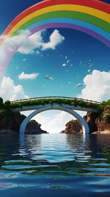 Photo le magnifique pont arc-en-ciel reliant des îles flottantes pour l'écran de bureau