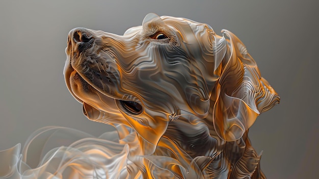 Un magnifique rendu 3D d'une tête de chien Le chien regarde vers le haut et vers le côté L'image est très détaillée et réaliste