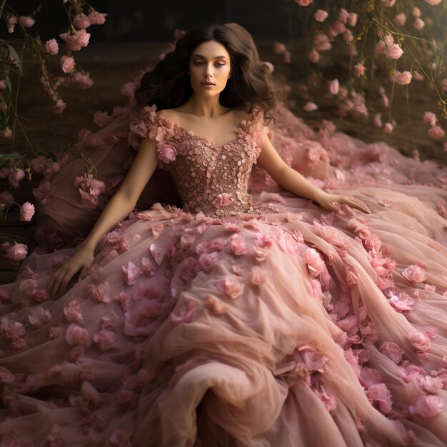 une magnifique robe rose éthérée pleine de grâce