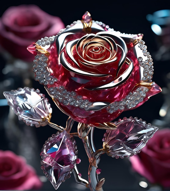 Photo magnifique rose en cristal swarovski