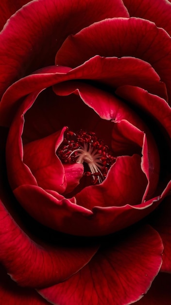 Une magnifique rose rouge prise en gros plan sous un angle élevé