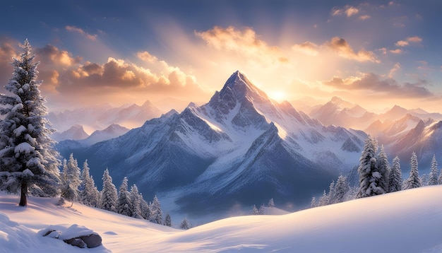 magnifique sommet de montagne dans une scène d'hiver tranquille