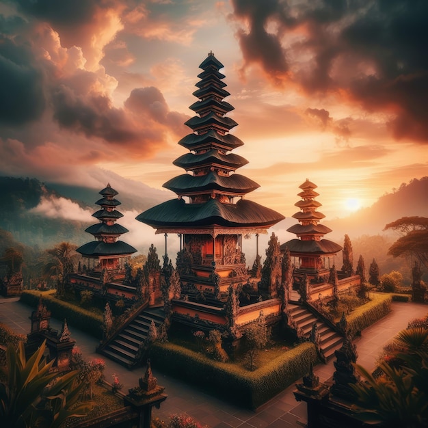 Photo le magnifique temple de bali au coucher du soleil