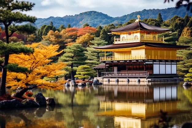 Photo le magnifique temple kinkakuji avec son pavillon doré à kyoto, au japon