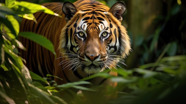 Un magnifique tigre du Bengale rôde dans une jungle dense.