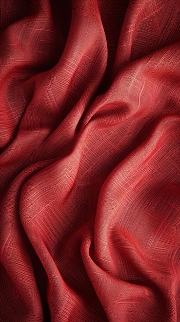Un magnifique tissu de soie rouge cramoisi drapé gracieusement avec des plis délicats mettant en évidence la texture lisse