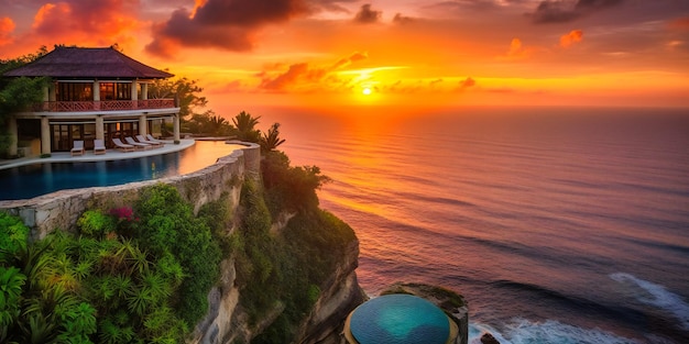 Une magnifique villa avec une superbe piscine à débordement et une vue panoramique sur l'océan