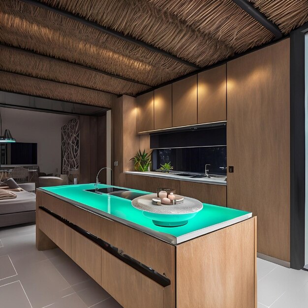 magnifiquement belle villa futuriste de Bali intérieur cuisine de luxe architecture futuriste